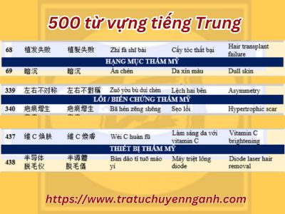 500 từ ngành THẨM MỸ-MỸ PHẨM tiếng Trung 3 500 từ vựng ngành Thẩm mỹ tiếng Trung